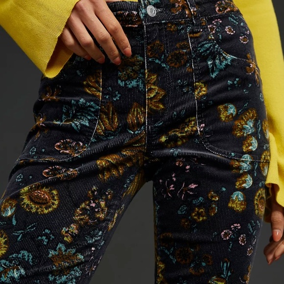 Anthropologie Pilcro The Icon Corduroy Flare Low-Rise Jeans Pants Floral Size 23 - Picture 2 of 15